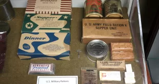 Display of U.S. military rations from WWII and Korean War.