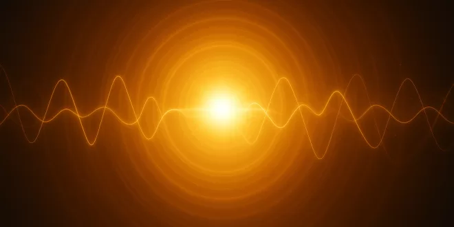 Abstract waves and light rays in golden colors.