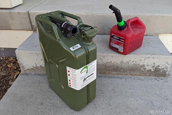 Two fuel containers on concrete steps